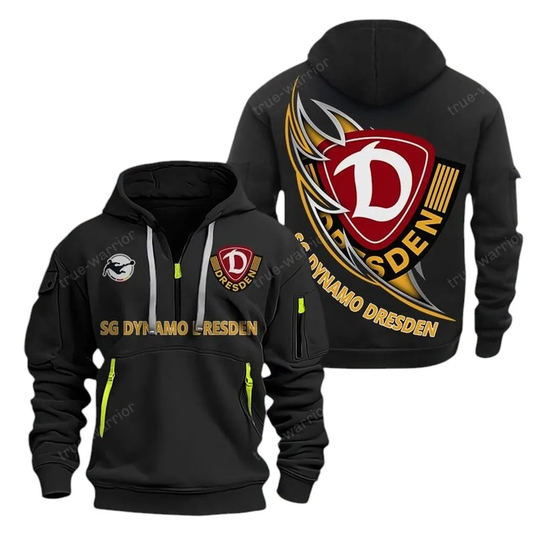 Fan-Crew Dresden Kapuzenpullover mit halbem Reißverschluss, Hoodie Für Fußballfans BDE300 - Schwarz