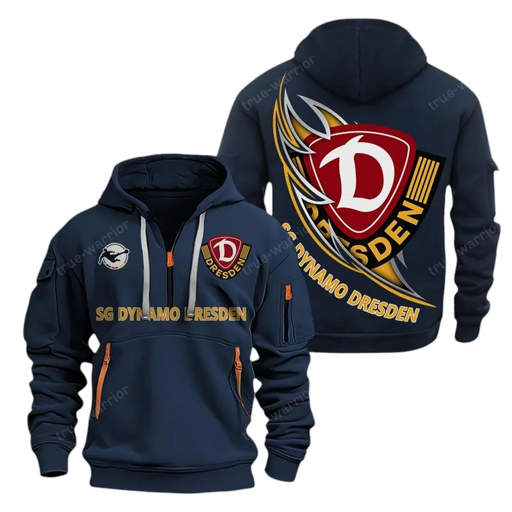 Dresden-Loyalisten Kapuzenpullover mit halbem Reißverschluss, Hoodie Für Fußballfans BDE300 - Marineblau