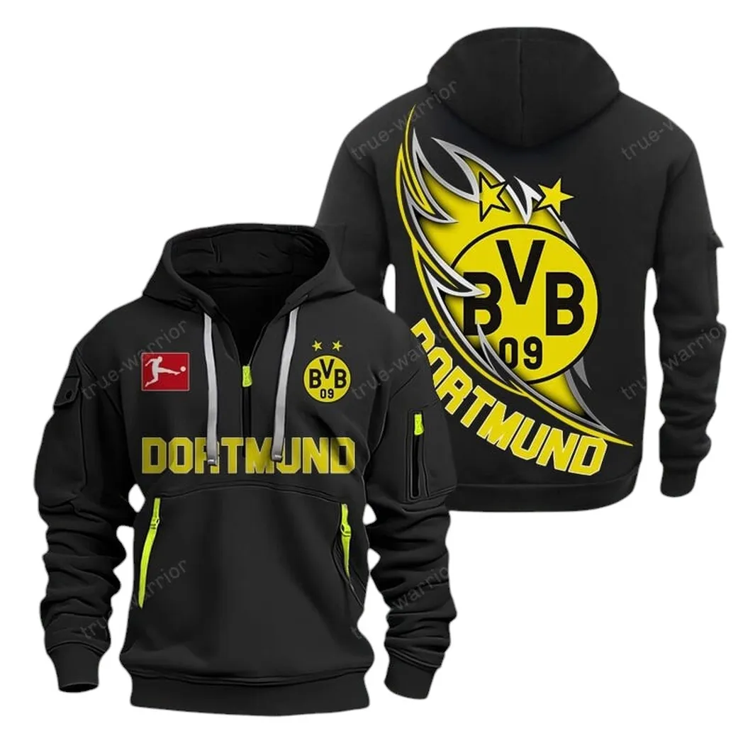 Gelb-Schwarzer Stolz Kapuzenpullover mit halbem Reißverschluss, Hoodie Für Fußballfans BDE300 - Schwarz
