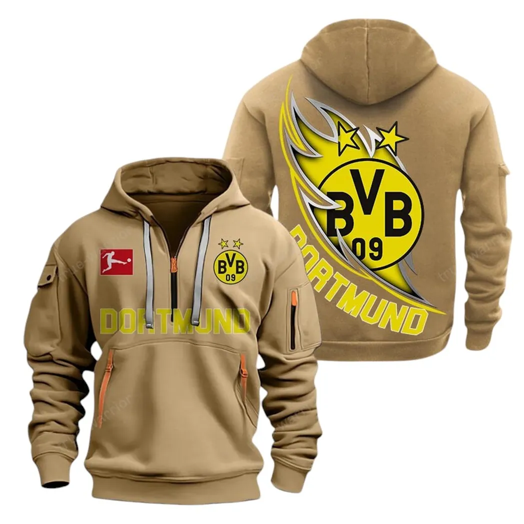 Gelber Fan-Fußball Kapuzenpullover mit halbem Reißverschluss, Hoodie Für Fußballfans BDE300 - Khaki