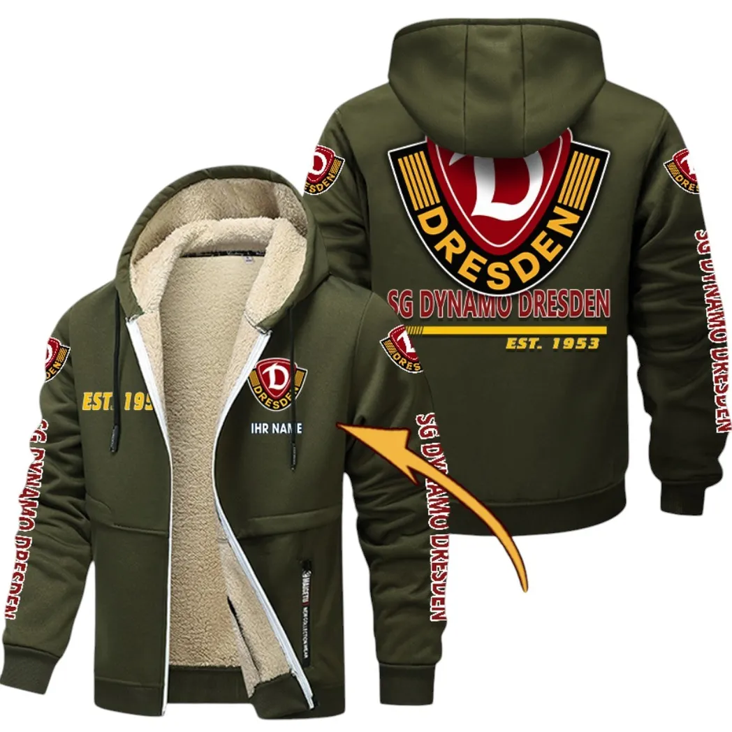 Dresden Team Dicke Fleecejacke, Exklusive Logo-Jacke Für Fußballfans BDE740 - Olivgrün