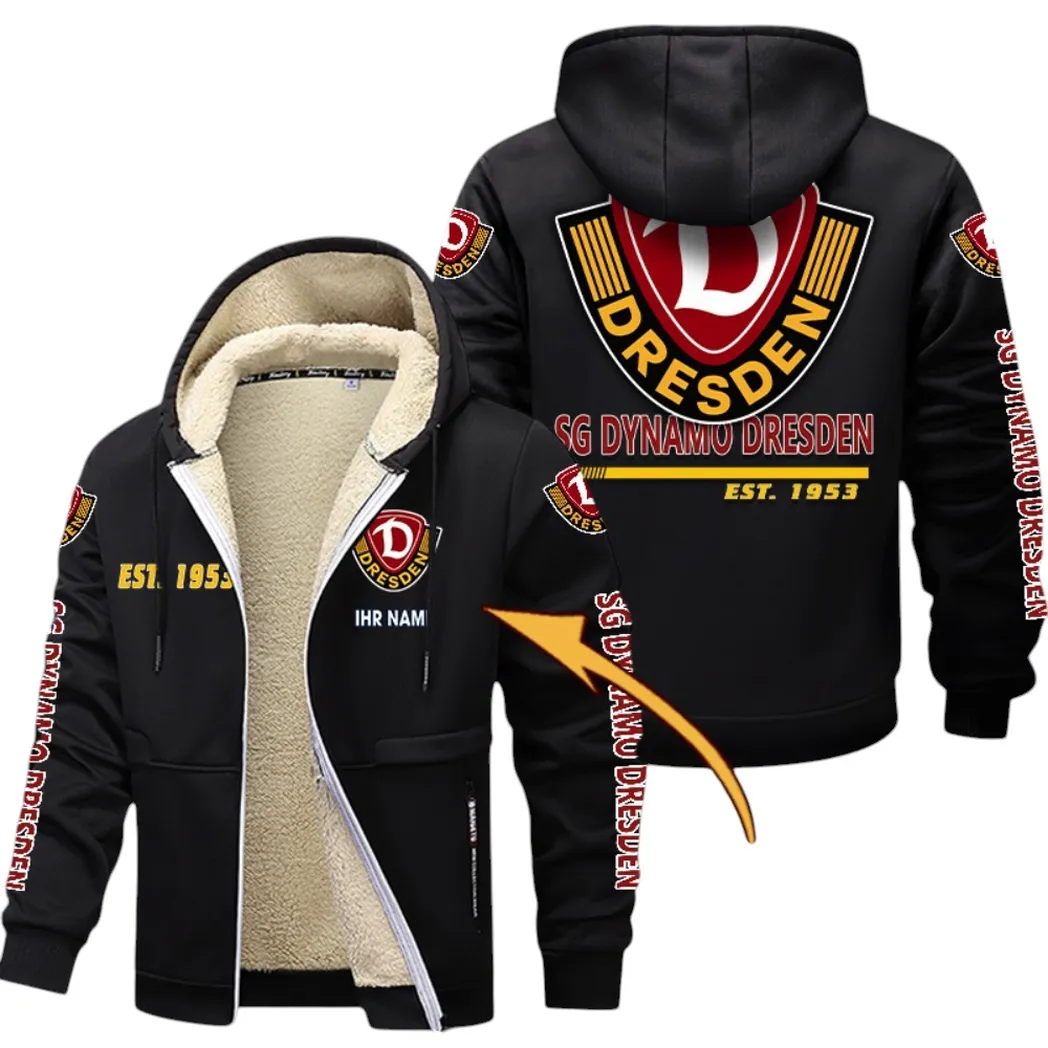Dresden-Loyalisten Dicke Fleecejacke, Exklusive Logo-Jacke Für Fußballfans BDE740 - Schwarz
