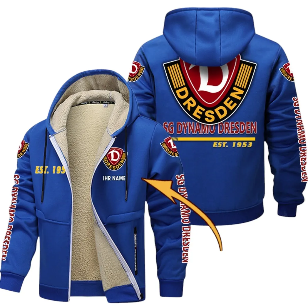 Dresden-Loyalisten Dicke Fleecejacke, Exklusive Logo-Jacke Für Fußballfans BDE740 - Blau