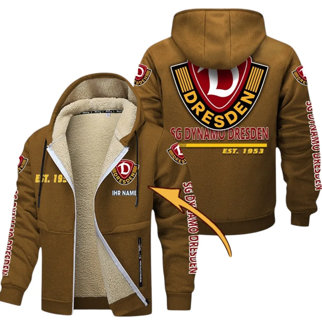 Fan-Crew Dresden Dicke Fleecejacke, Exklusive Logo-Jacke Für Fußballfans BDE740 - Braun