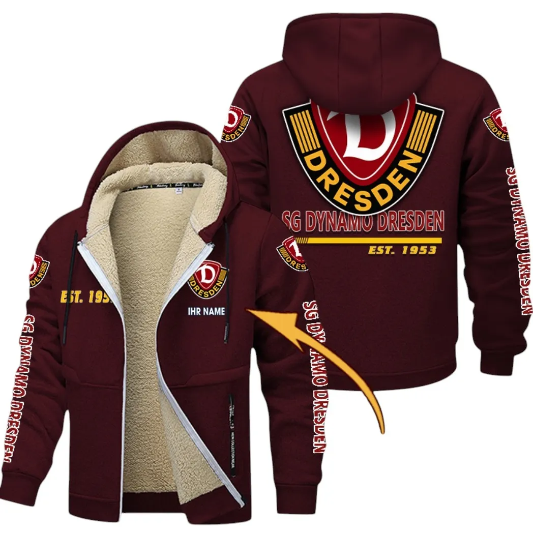 Fan-Crew Dresden Dicke Fleecejacke, Exklusive Logo-Jacke Für Fußballfans BDE740 - Burgunderrot
