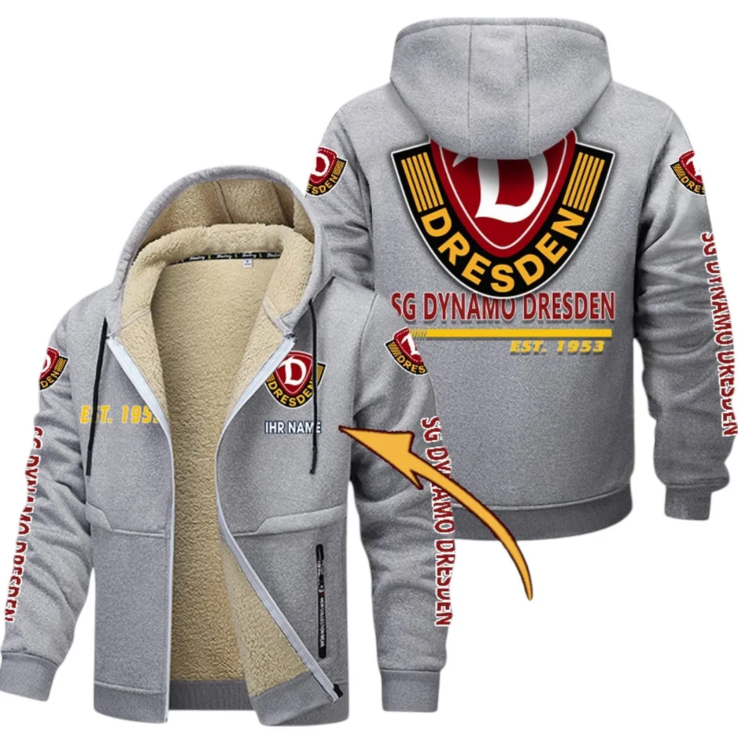 Dresden Team Dicke Fleecejacke, Exklusive Logo-Jacke Für Fußballfans BDE740 - Hellgrau