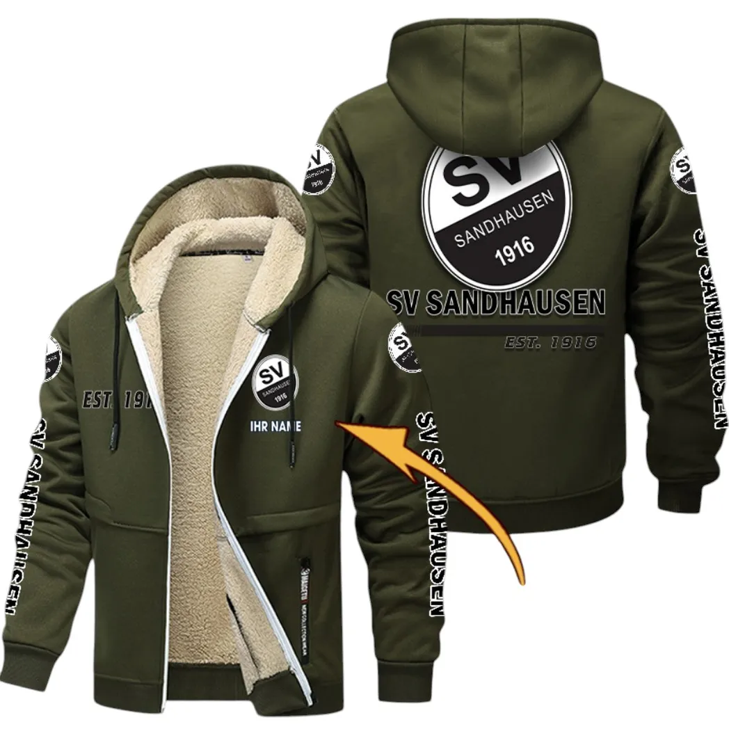 Fan-Geist-Club Dicke Fleecejacke, Exklusive Logo-Jacke Für Fußballfans BDE740 - Olivgrün