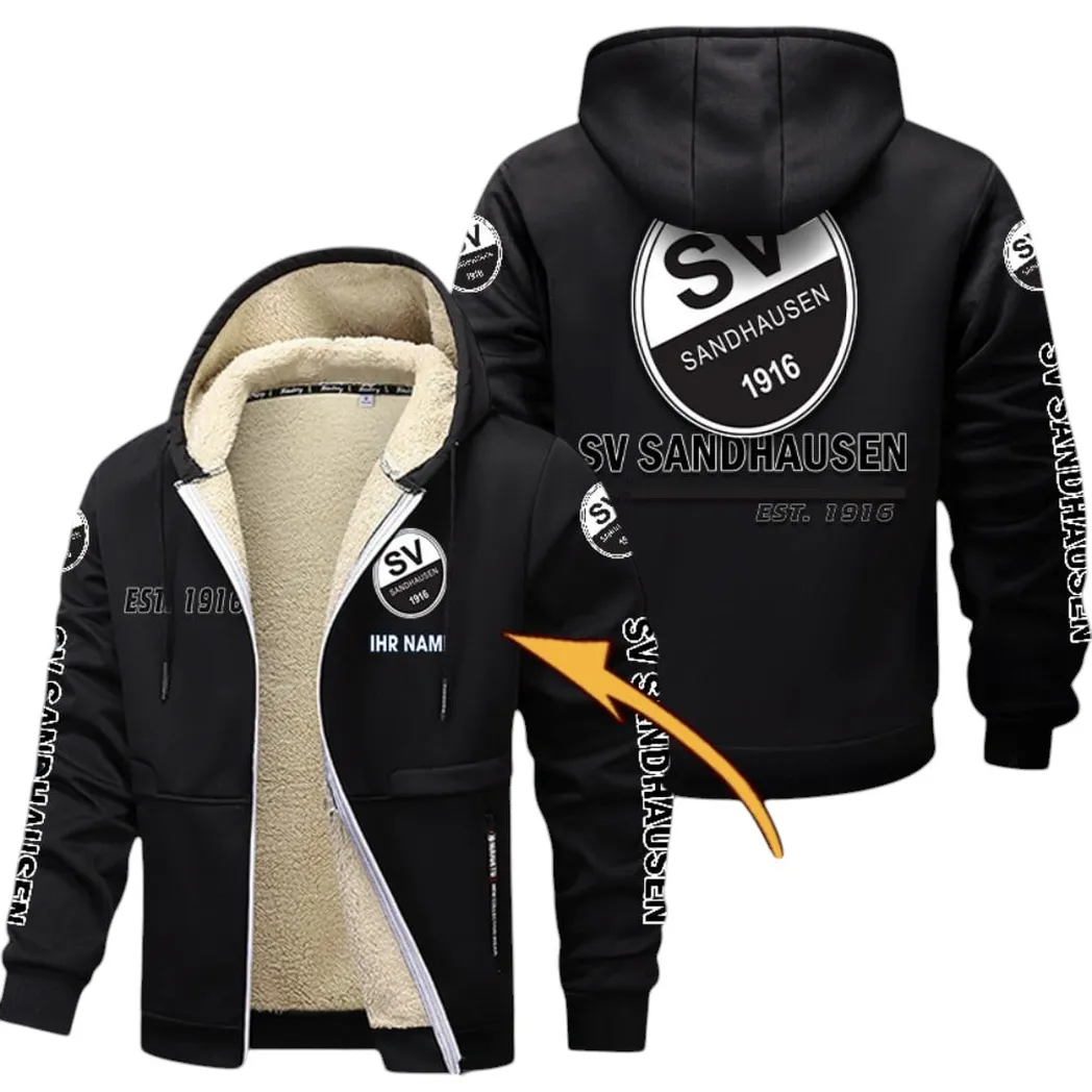 Fan-Geist-Club Dicke Fleecejacke, Exklusive Logo-Jacke Für Fußballfans BDE740 - Schwarz