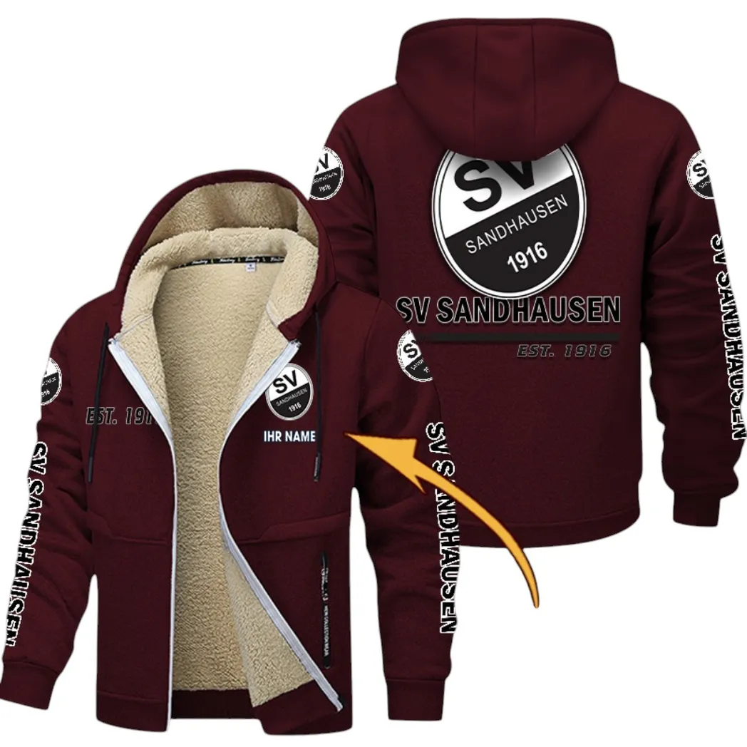 Sand-Fußballgeist Dicke Fleecejacke, Exklusive Logo-Jacke Für Fußballfans BDE740 - Burgunderrot