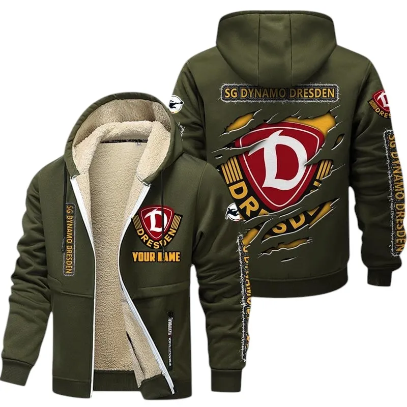 Dresden-Loyalisten Dicke Fleecejacke, Exklusive Logo-Jacke Für Fußballfans BDE890 - Olivgrün