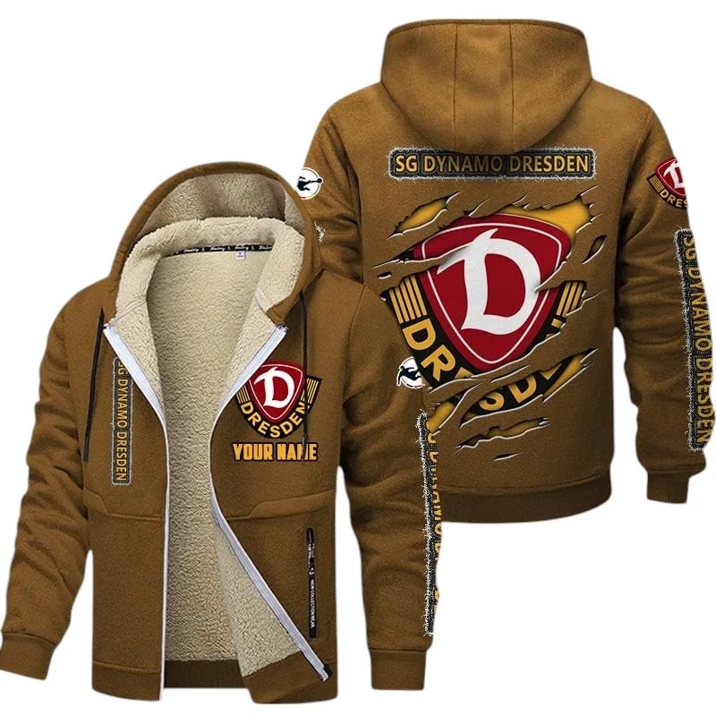 Gelb-Schwarzer Stolz Dicke Fleecejacke, Exklusive Logo-Jacke Für Fußballfans BDE890 - Braun