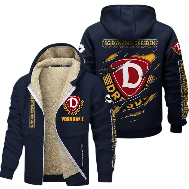 Gelber Fan-Fußball Dicke Fleecejacke, Exklusive Logo-Jacke Für Fußballfans BDE890 - Marineblau