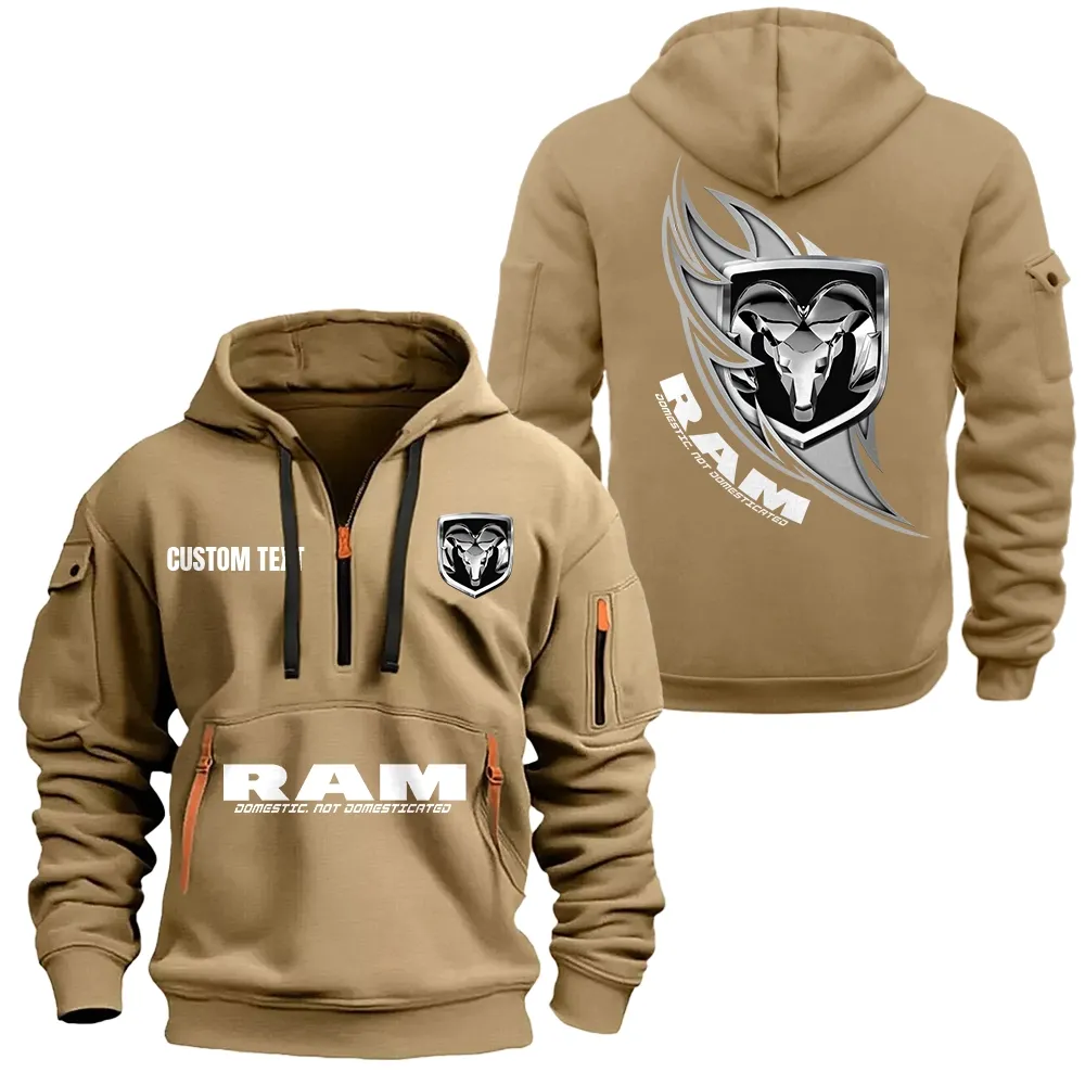 Amerikanischer Arbeits-LKW Hoodie mit halbem Zip, Halbzip-Pullover mit Energie im Straßenstil CAR170 - Khaki