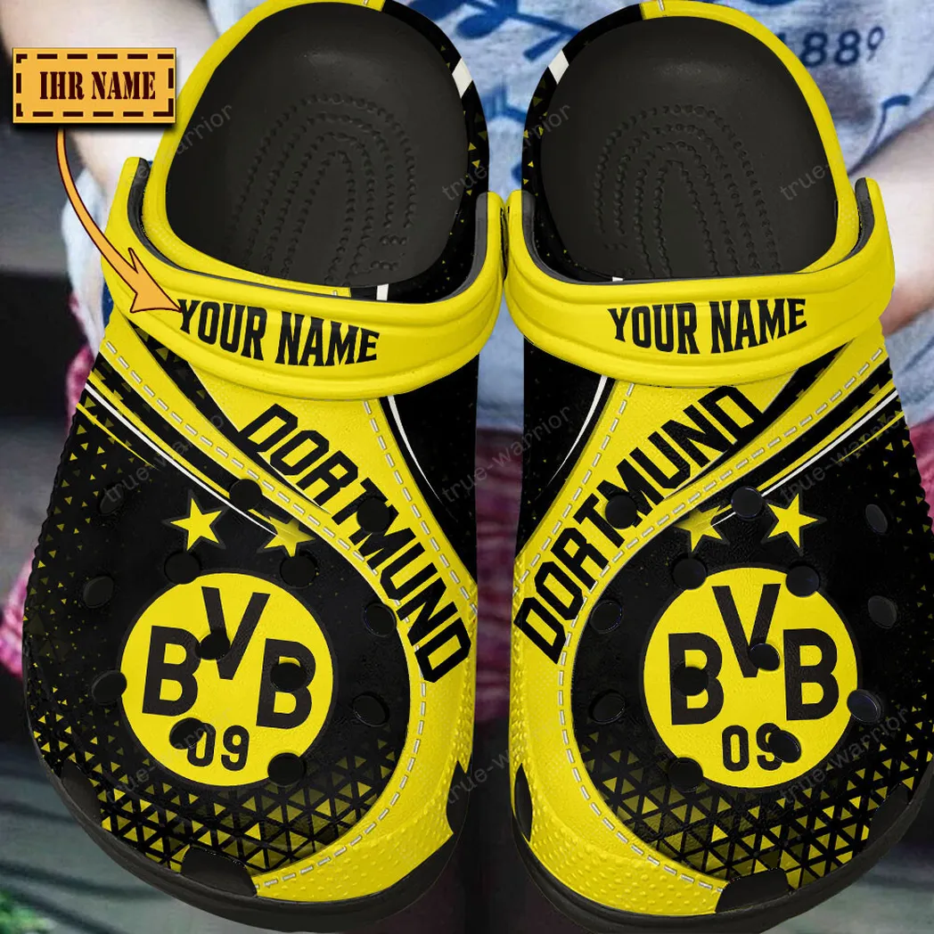 Gelber Fan-Fußball Clogs mit Allover-Druck, Stadion-Energie-Clogs SPO108 - Schwarz
